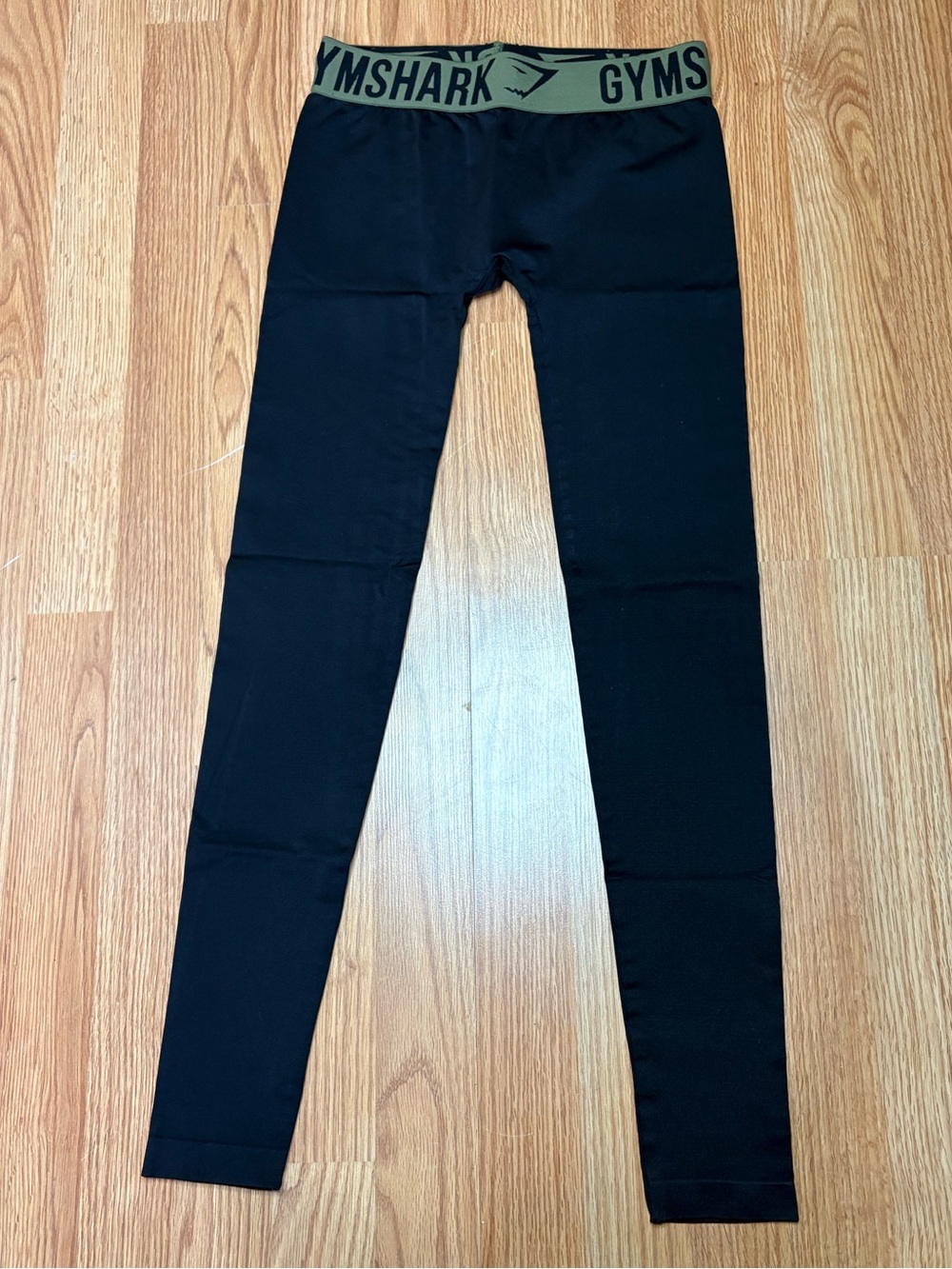 Gymshark Black Leggings with Olive Logo Waistband